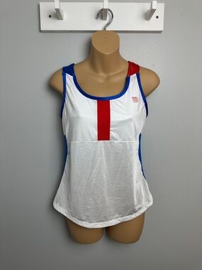 Wilson White Tank with Red Center Stripe and Blue Trim